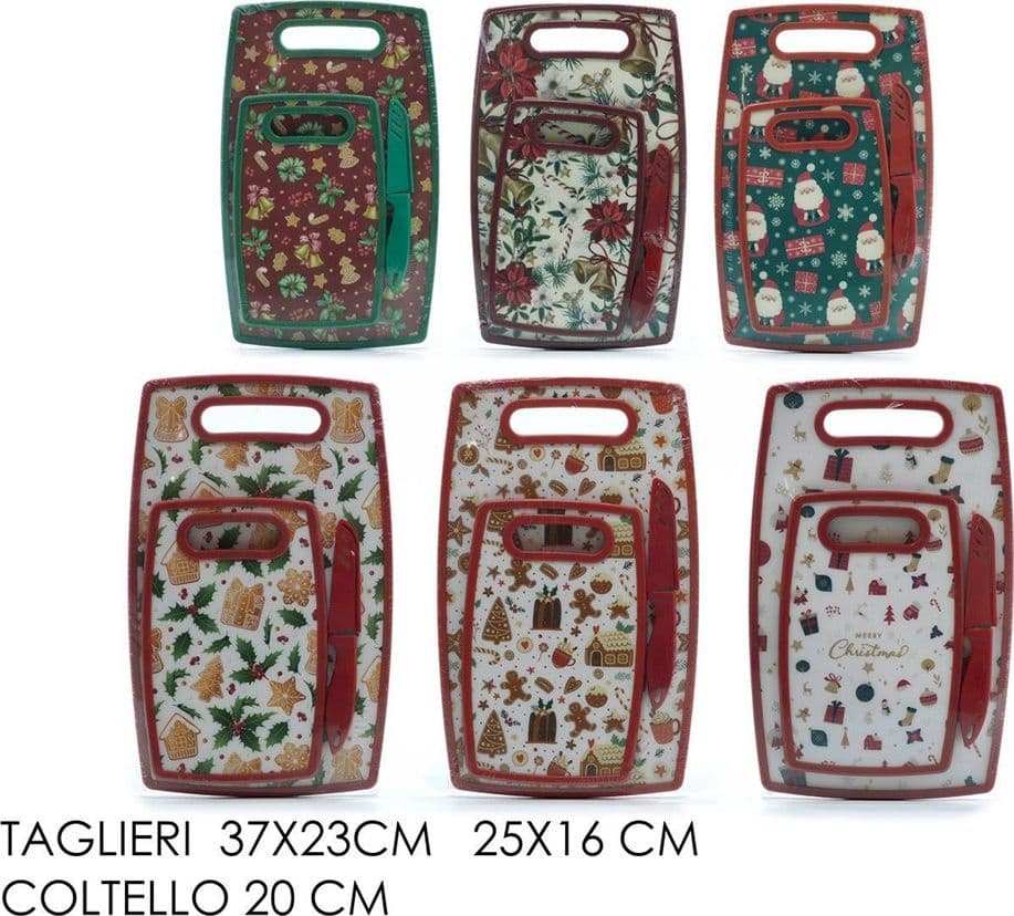 SET 2 TAGLIERI RETTANGOLARI IN MDF POLIPROPILENE CON COLTELLO CUCINA FANTASIE NATALIZIE in Taglieri grandi Trade Shop italia - Napoli, commercioVirtuoso.it