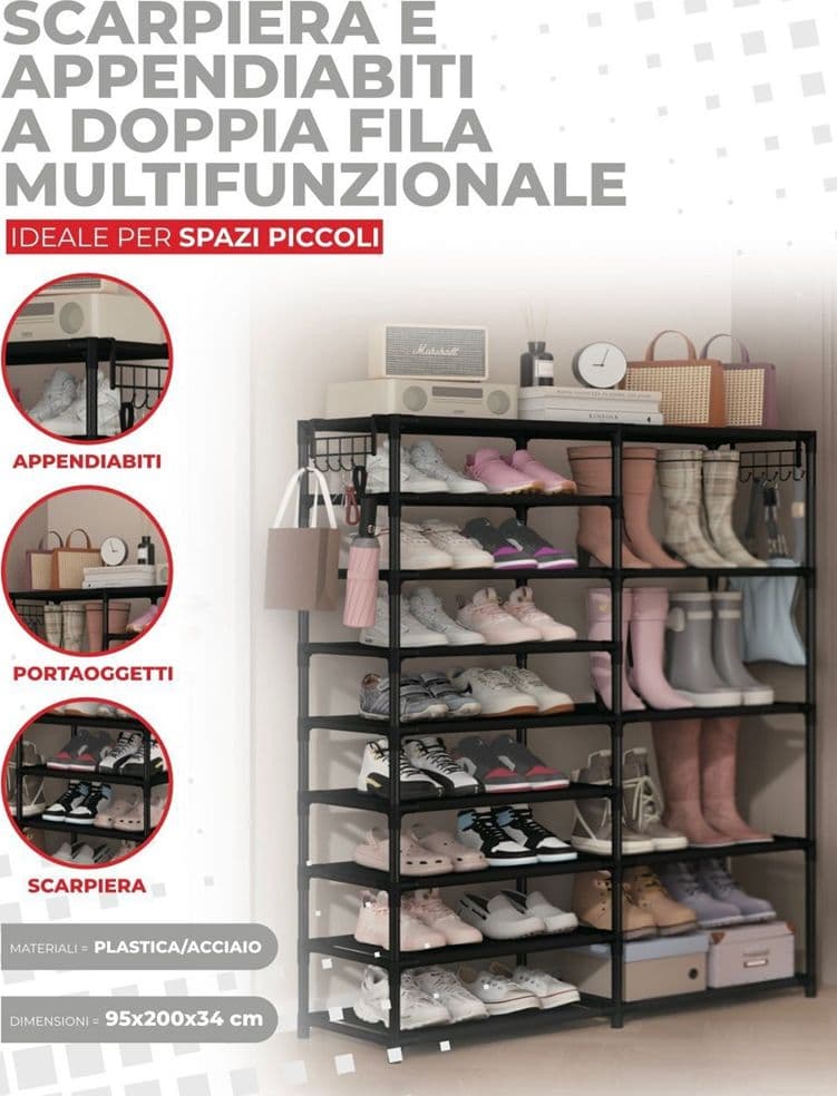 SCARPIERA APPENDIABITI PORTAOGGETTI MULTIFUNZIONALE A DOPPIA FILA CON GANCI ORGANIZZATORE in Appendiabiti Trade Shop italia - Napoli, commercioVirtuoso.it