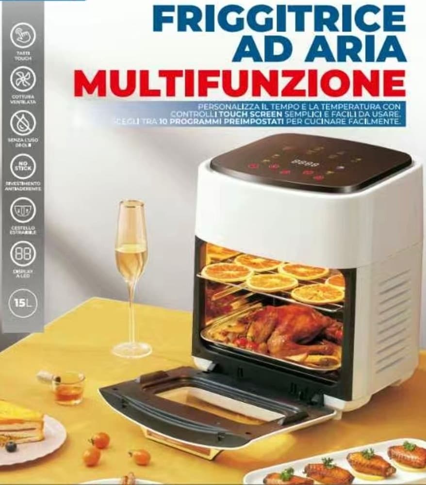FRIGGITRICE AD ARIA MULTIFUNZIONE FORNO 15LT SENZA OLIO CESTELLO ANTIADERENTE 10 PROGRAMMI in Friggitrici Trade Shop italia - Napoli, commercioVirtuoso.it