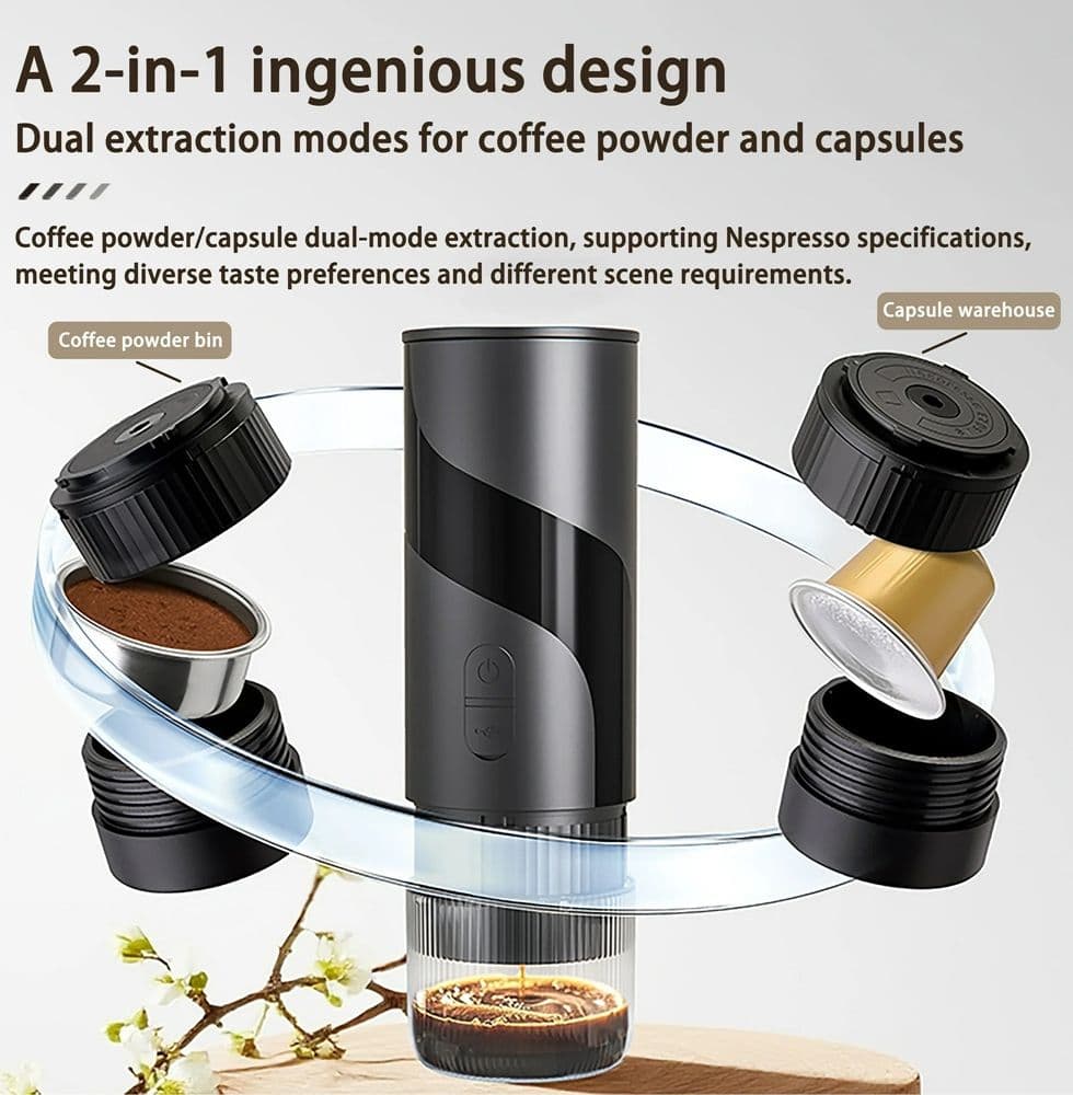 MINI MACCHINA PER CAFFÈ ESPRESSO PORTATILE RICARICABILE 20 BAR 2IN1 PER CAPSULE MACINATO in Macchine da caffè tazza singola Trade Shop italia - Napoli, commercioVirtuoso.it