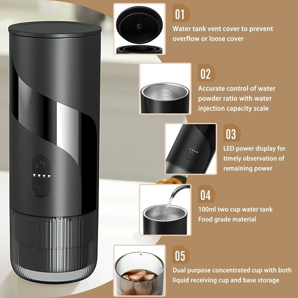 MINI MACCHINA PER CAFFÈ ESPRESSO PORTATILE RICARICABILE 20 BAR 2IN1 PER CAPSULE MACINATO in Macchine da caffè tazza singola Trade Shop italia - Napoli, commercioVirtuoso.it