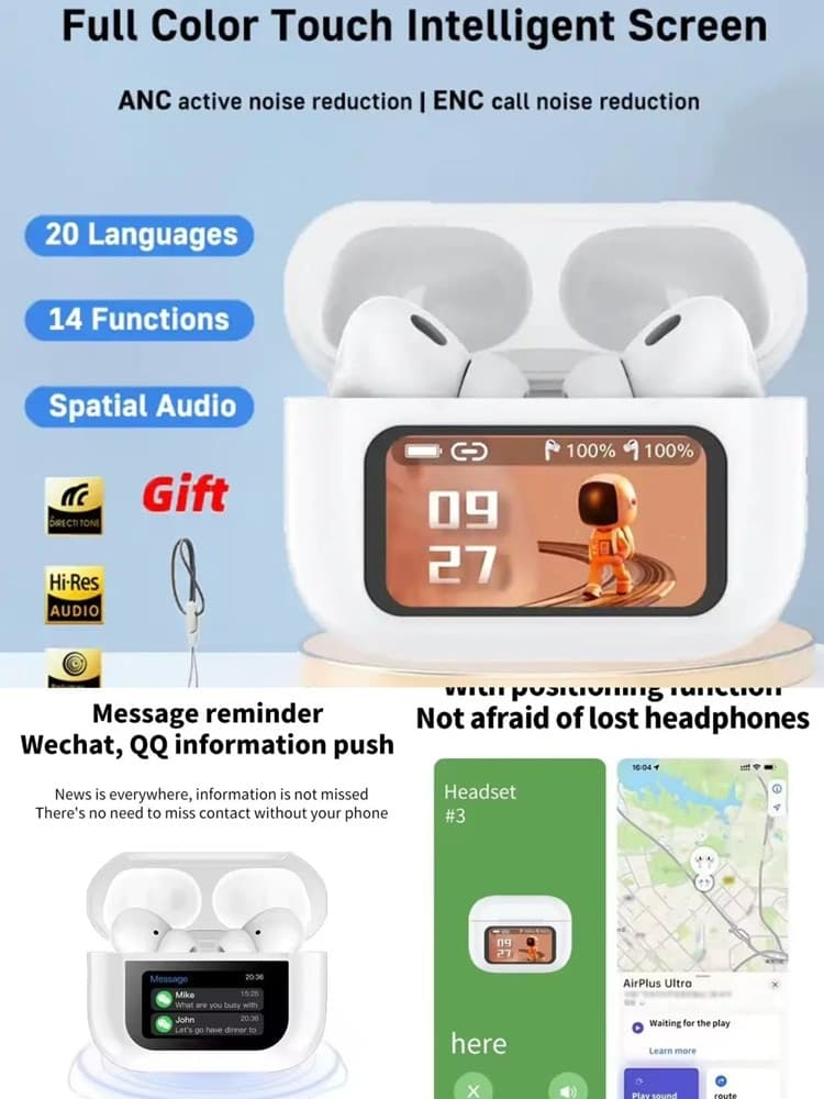 CUFFIE BLUETOOTH AURICOLARI WIRELESS TECNOLOGIA ANC/ENC CON DISPLAY INTELLIGENTE TOUCH in Cuffie In-Ear Trade Shop italia - Napoli, commercioVirtuoso.it