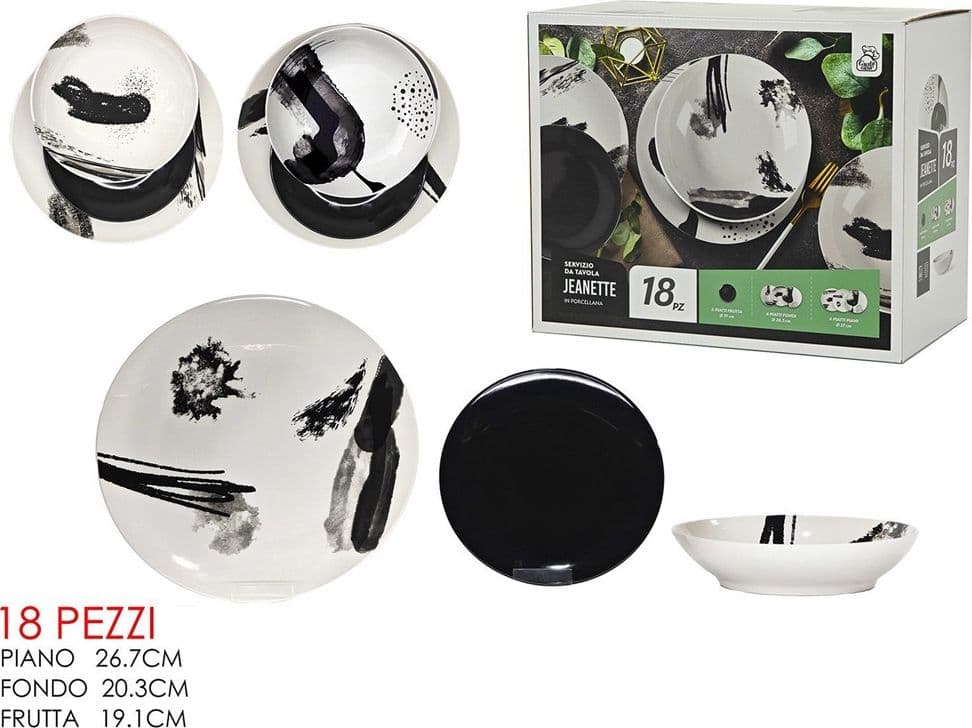 SET SERVIZIO DI PIATTI DA TAVOLA IN PORCELLANA DA 18PZ DESIGN MODERNO FINITURE BIANCO NERO in Servizi di piatti Trade Shop italia - Napoli, commercioVirtuoso.it