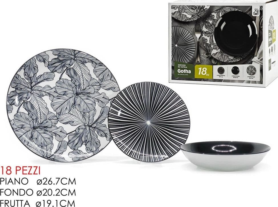 SET SERVIZIO DI PIATTI DA TAVOLA IN PORCELLANA DA 18PZ DECORI BIANCO NERO MODERNO ELEGANTE in Servizi di piatti Trade Shop italia - Napoli, commercioVirtuoso.it