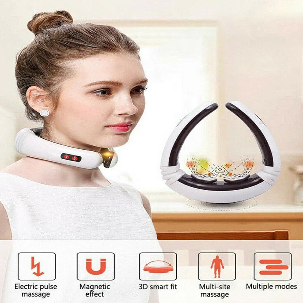 MASSAGGIATORE CON IMPULSI ELETTRICI MULTIFREQUENZA SOLLIEVO DOLORE CERVICALE SCHIENA COLLO in Massaggiatori cervicali e da collo Trade Shop italia - Napoli, commercioVirtuoso.it