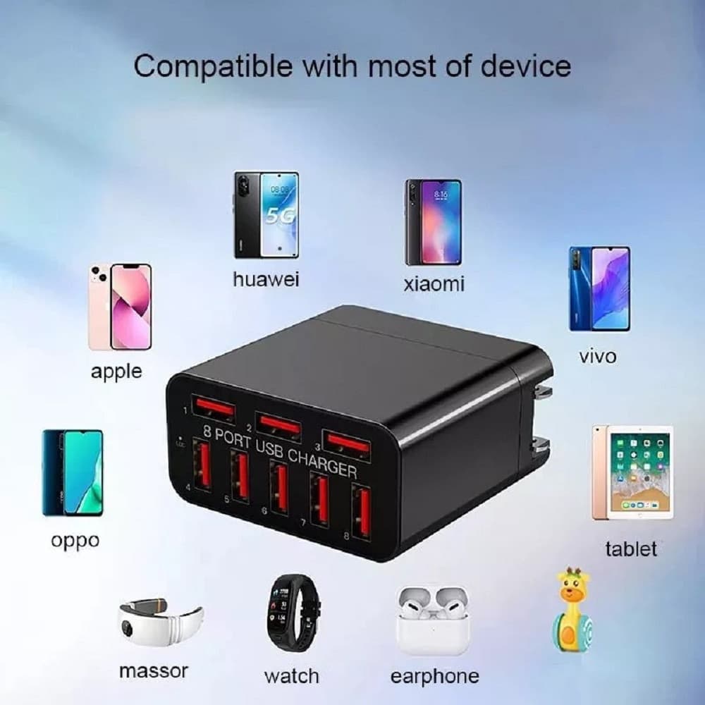 CARICABATTERIE ADATTATORE ALIMENTAZIONE DA RETE CON 8 PORTE USB QC QUALCOMM 3.0 X82 in Caricabatterie da muro Trade Shop italia - Napoli, commercioVirtuoso.it
