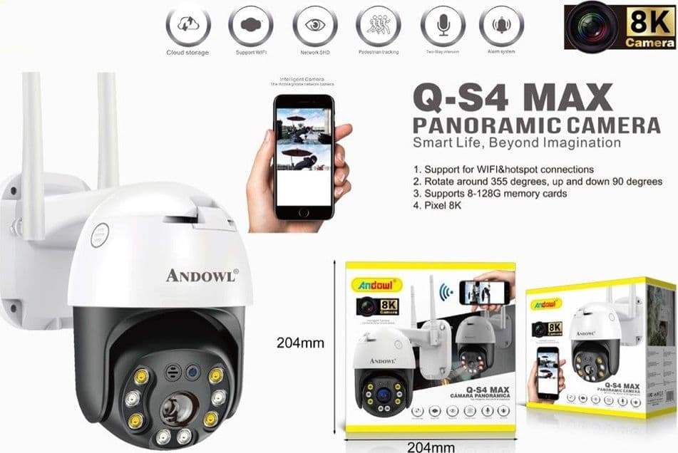 TELECAMERA IP WI-FI PANORAMICA DI SORVEGLIANZA 8K WIRELESS IMPERMEABILE Q-S4 MAX in Dom camera Trade Shop italia - Napoli, commercioVirtuoso.it