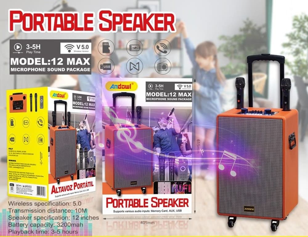 ALTOPARLANTE PORTATILE CON FUNZIONE KARAOKE 2 MICROFONI WIRELESS TELECOMANDO RUOTE 12 MAX in Casse portatili Bluetooth Trade Shop italia - Napoli, commercioVirtuoso.it
