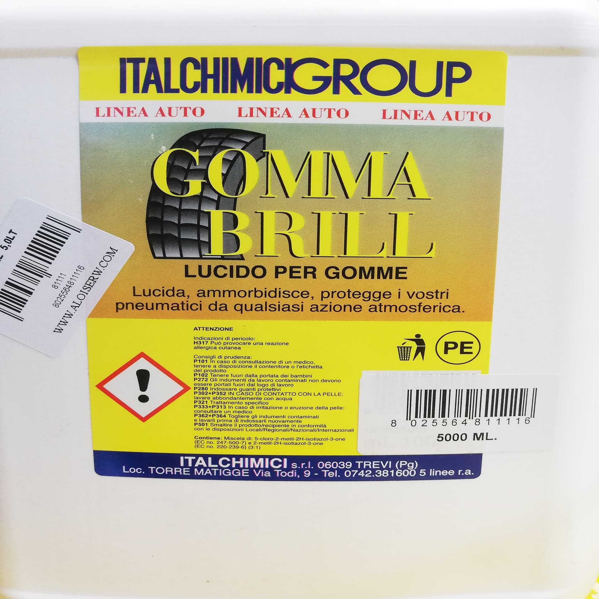 Italchimici Gomma Brill 5lt nero gomme protettivo ravvivante per pneumatici guarnizioni tappetini in Lucidi per pneumatici Aloiserw.com - Altomonte, commercioVirtuoso.it