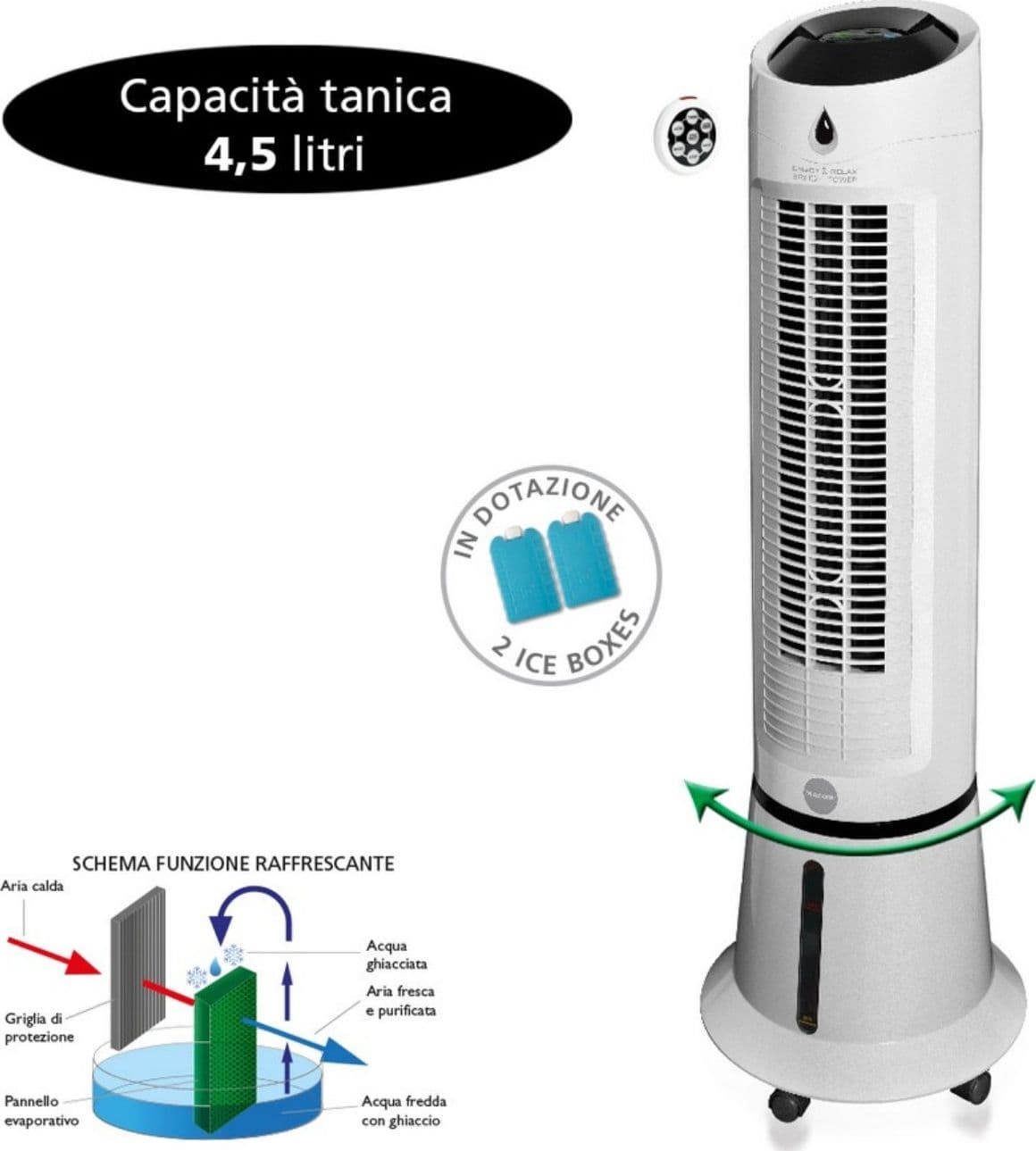 BREEZE TOWER – ART. 997 Raffrescatore evaporativo oscillante con funzione ionizzante in Finestra Ecoprice.it - Avellino, commercioVirtuoso.it