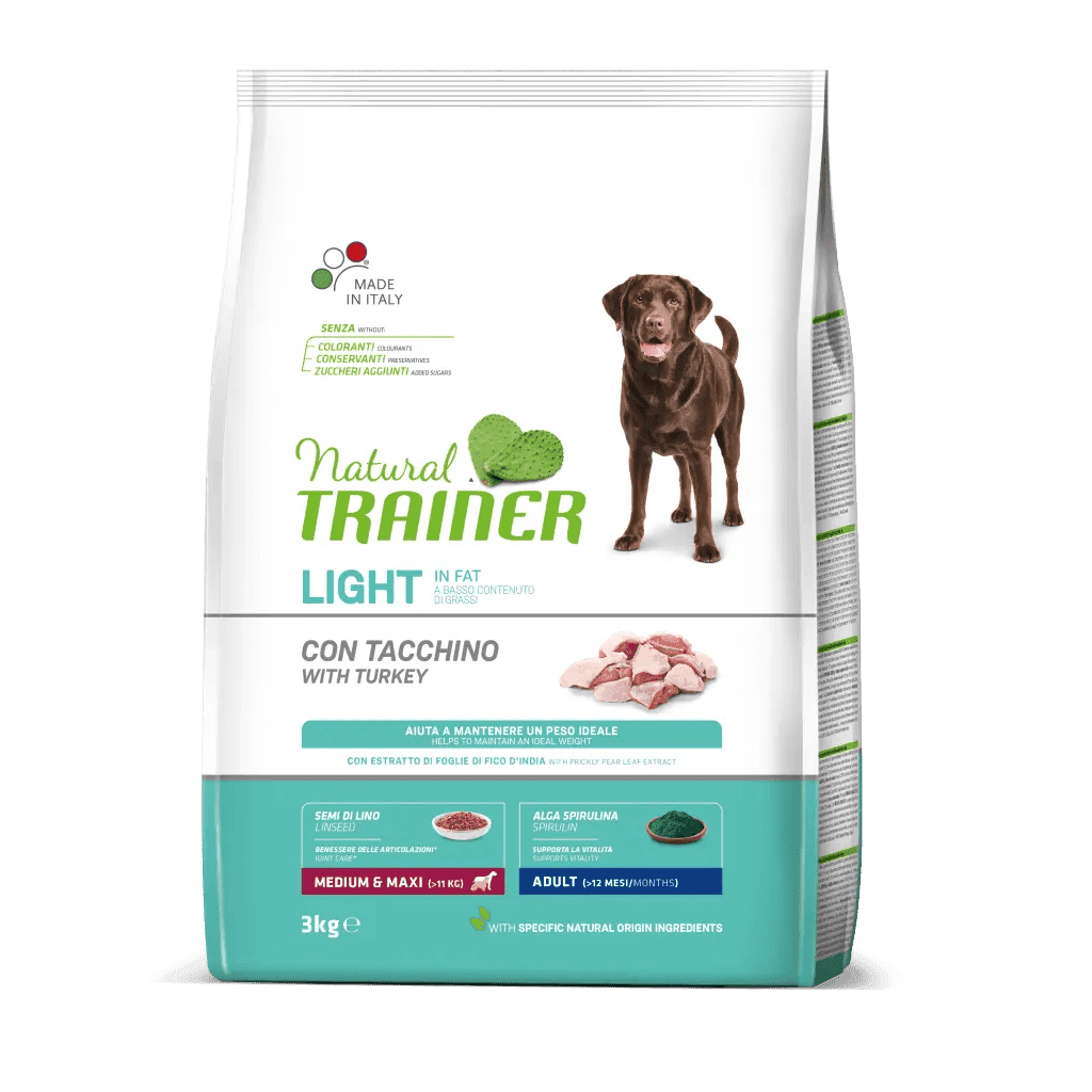 Natural Trainer Light In Fat mangime secco Cani Adult medium & maxi tacchino in Secco 101 Market - Poggibonsi, commercioVirtuoso.it