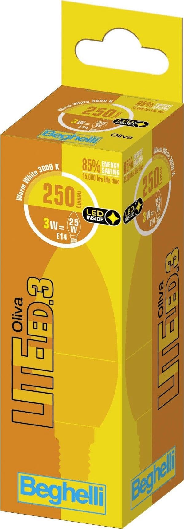LAMPADA LED BEGHELLI OLIVA LITE LED.3 E14 3W L.BIANCHISSIMA