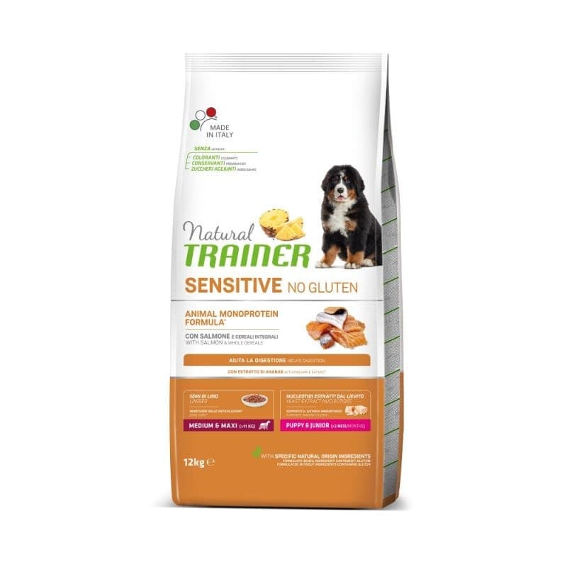 Natural Trainer Sensitive mangime secco Cani Puppy medium & maxi salmone e cereali integrali in Secco 101 Market - Poggibonsi, commercioVirtuoso.it
