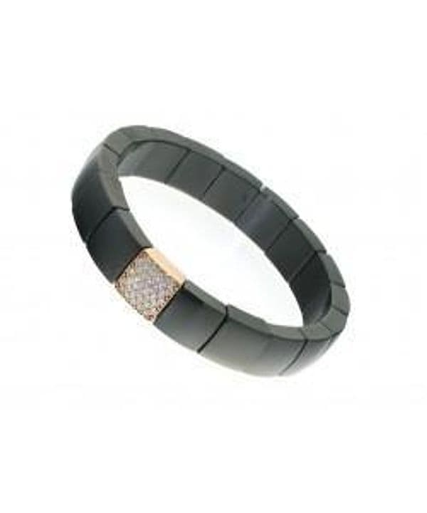 ROBERTO DEMEGLIO - Bracciale domino 1 fila ceramica quadrata nera satinata con diamanti brown oro rosa
