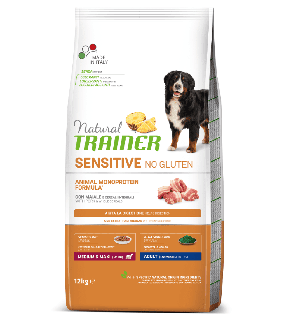 Natural Trainer Sensitive mangime secco Cani Adult medium & maxi maiale e cereali integrali in Secco 101 Market - Poggibonsi, commercioVirtuoso.it