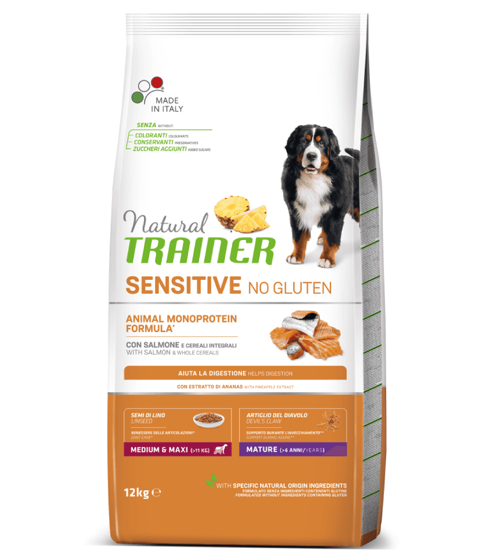 Natural Trainer Sensitive mangime secco Cani Mature medium & maxi salmone e cereali integrali in Secco 101 Market - Poggibonsi, commercioVirtuoso.it