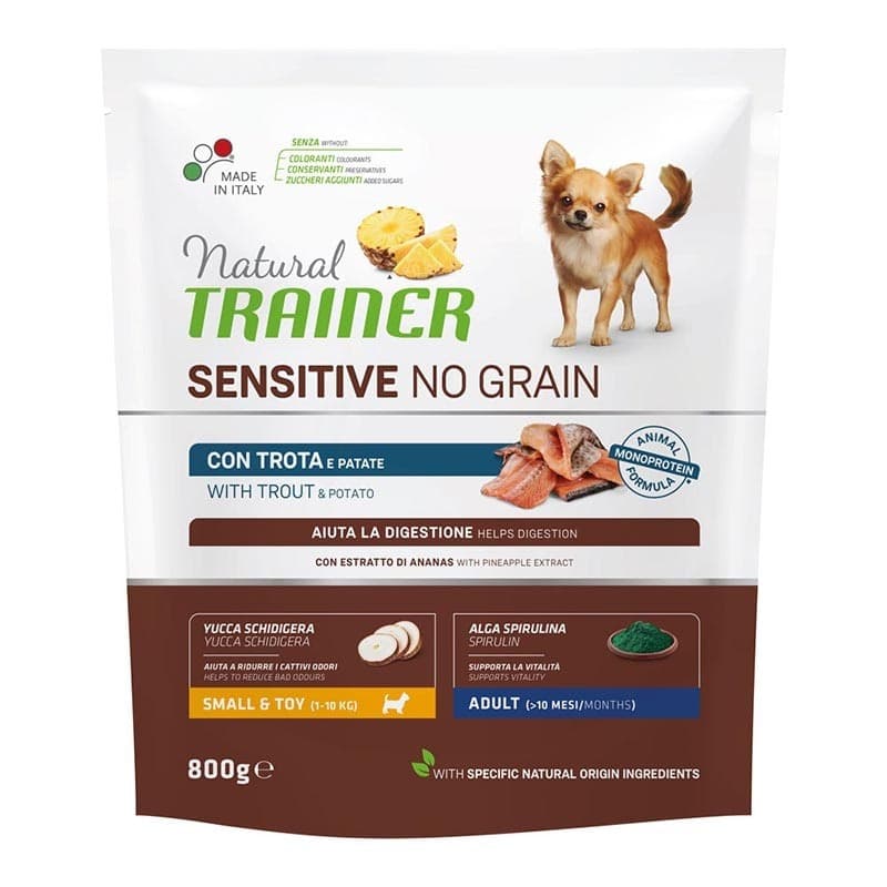 Natural Trainer No Grain mangime secco Cani Adult small & toy trota e patate in Secco 101 Market - Poggibonsi, commercioVirtuoso.it