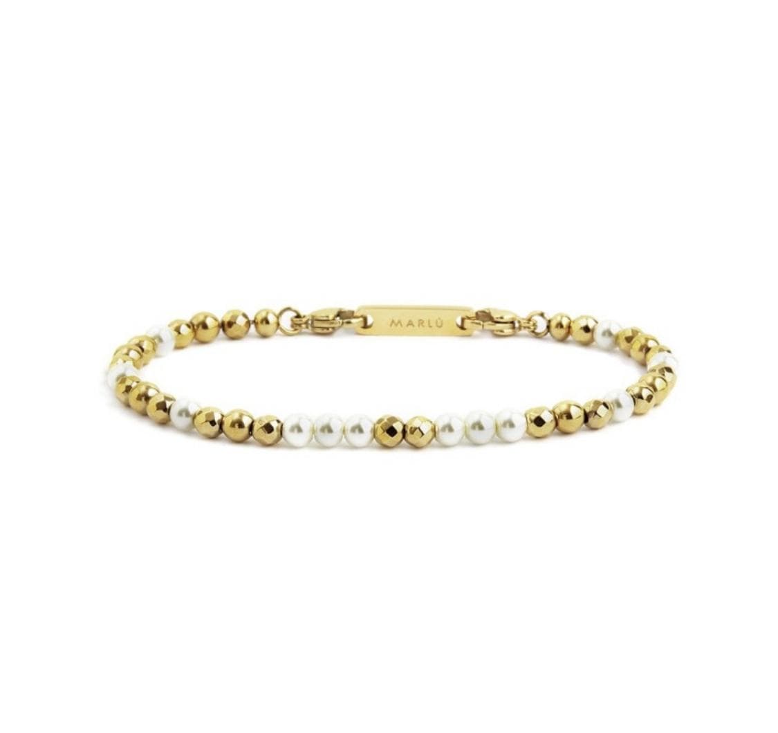 MARLÙ-BRACCIALE EMATITE E PERLE BIANCHE PVD ORO in Bracciali Alba Gioielli - Casoria, commercioVirtuoso.it