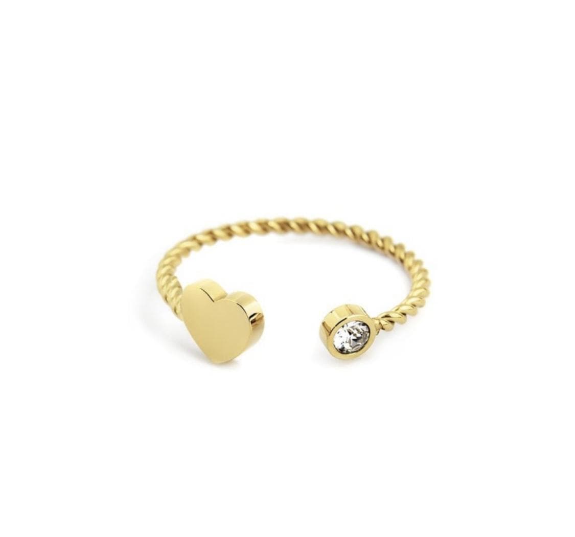 MARLÙ-ANELLO FALANGINA CON CUORE E CRISTALLO BIANCO PVD ORO