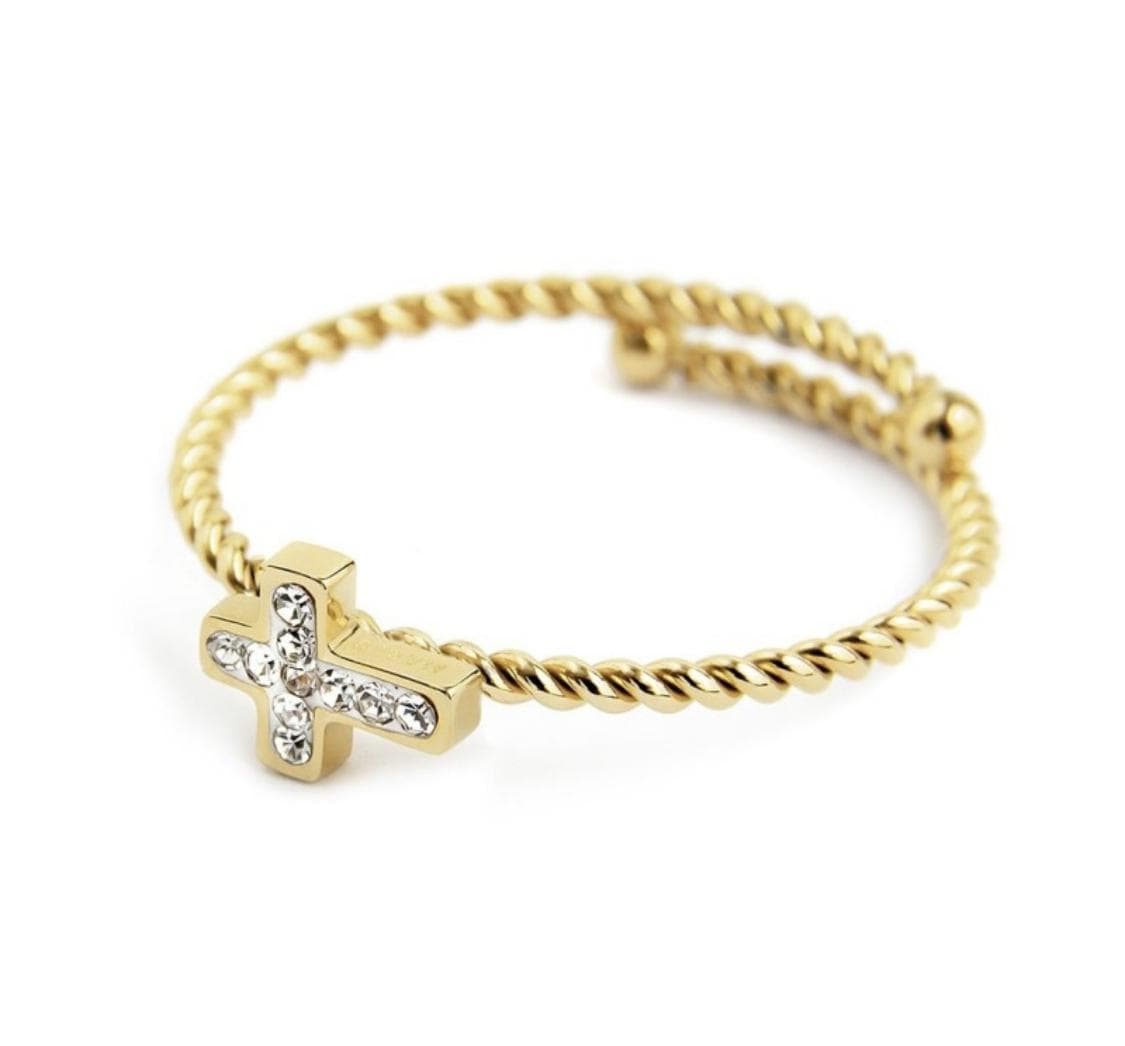 MARLÙ-ANELLO CROCE CON CRISTALLI BIANCHI PVD ORO
