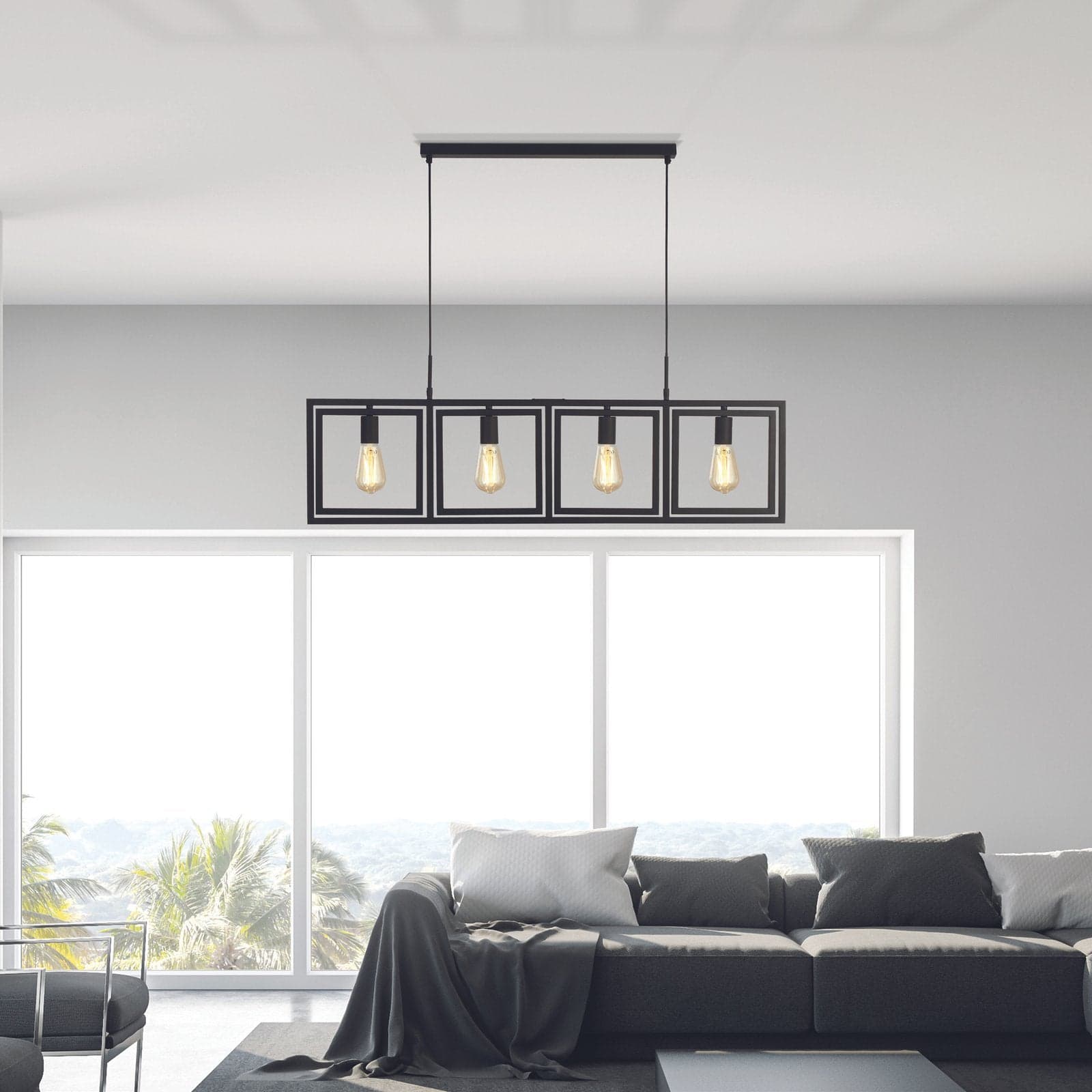 Lampadario Contemporaneo Plaza Acciaio Nero 4 Luci E27 in Lampade a sospensione LuceArt - Montecorvino Pugliano, commercioVirtuoso.it