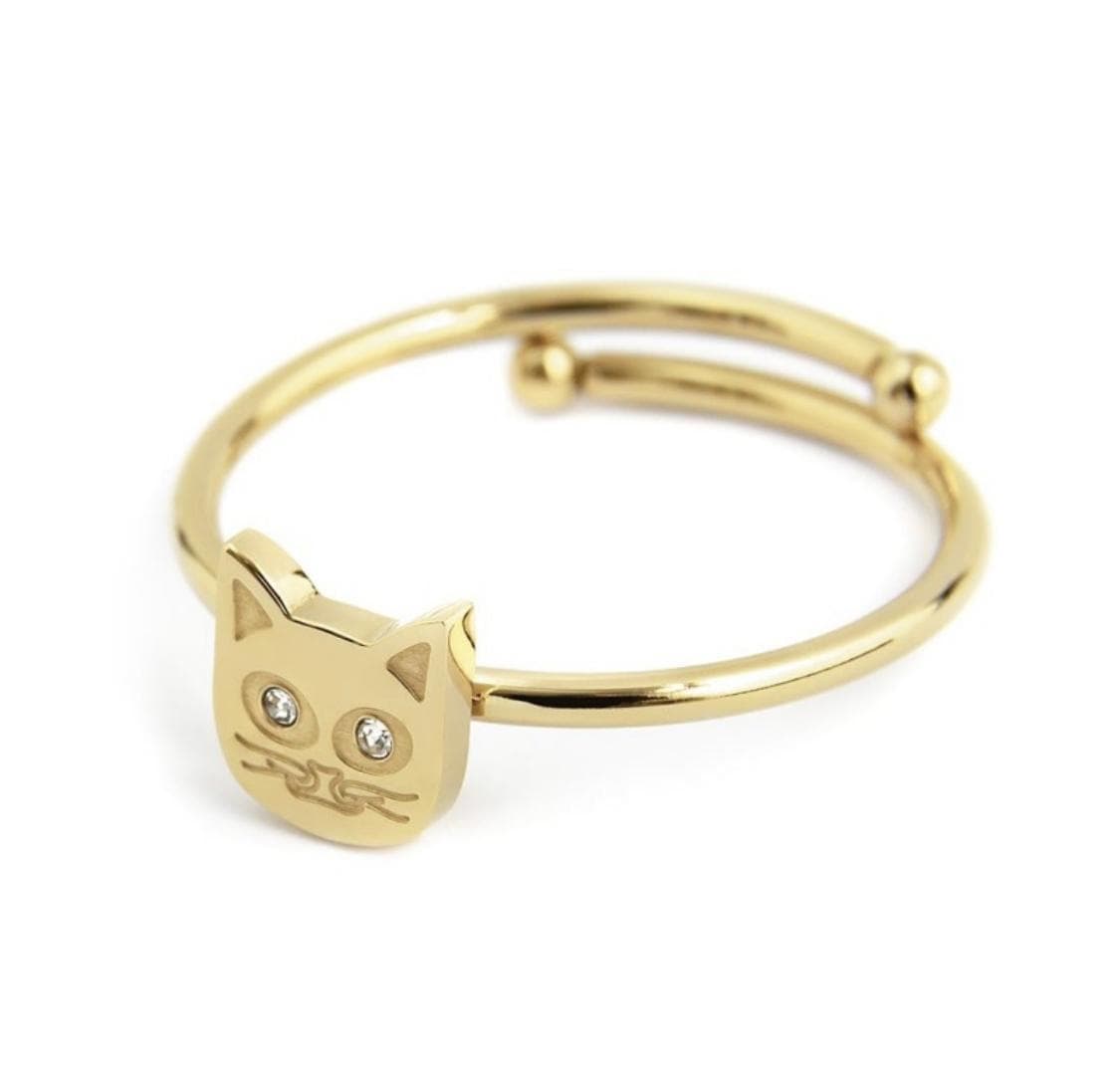 MARLÙ-ANELLO GATTO CON CRISTALLI BIANCHI PVD ORO