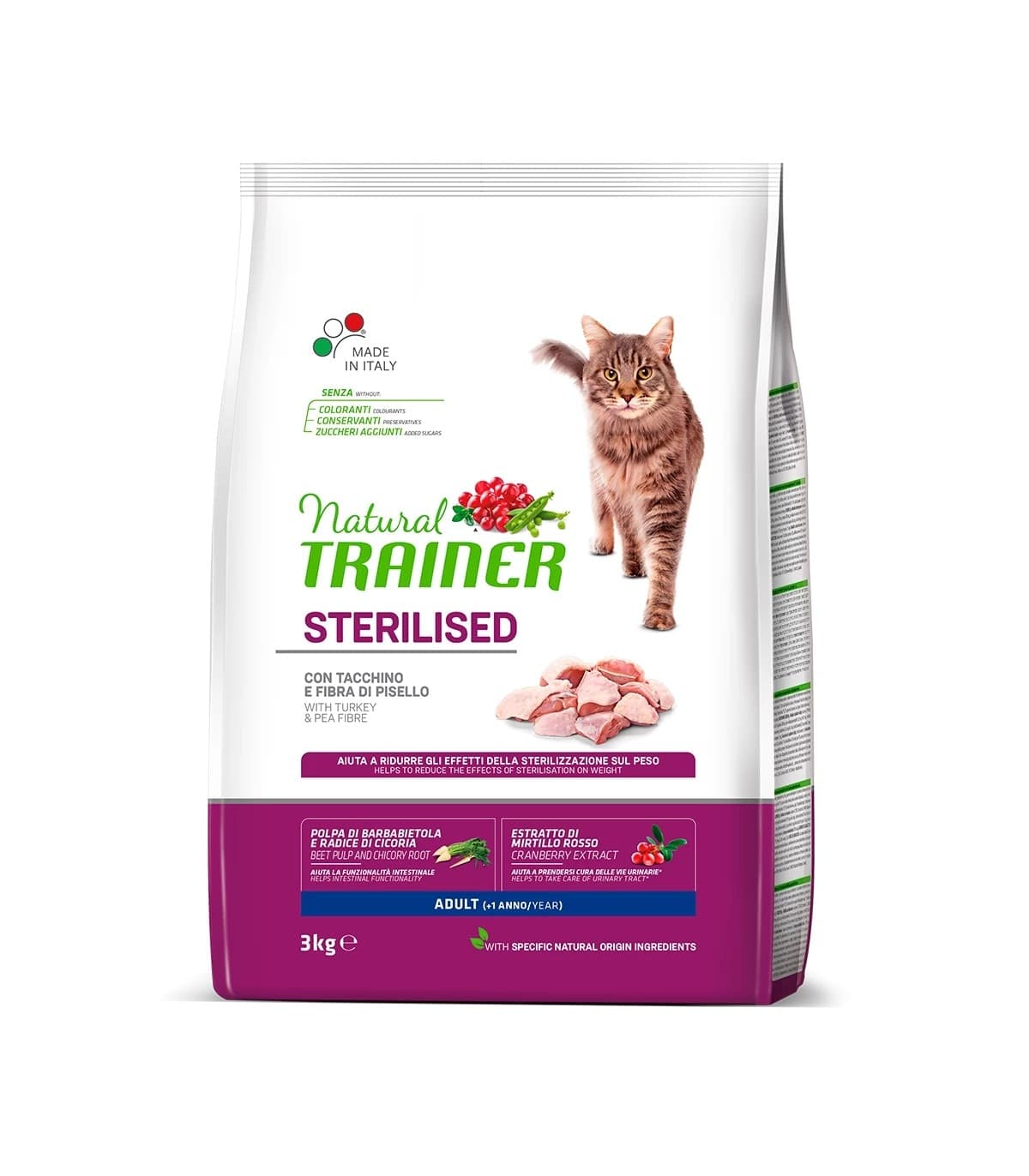 Natural Trainer Sterilised mangime secco Gatti Adult tacchino e fibra di pisello in Secco 101 Market - Poggibonsi, commercioVirtuoso.it