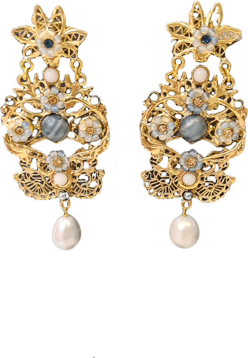 VINTAGE BIJOUX - Orecchino pendente con perla grigia