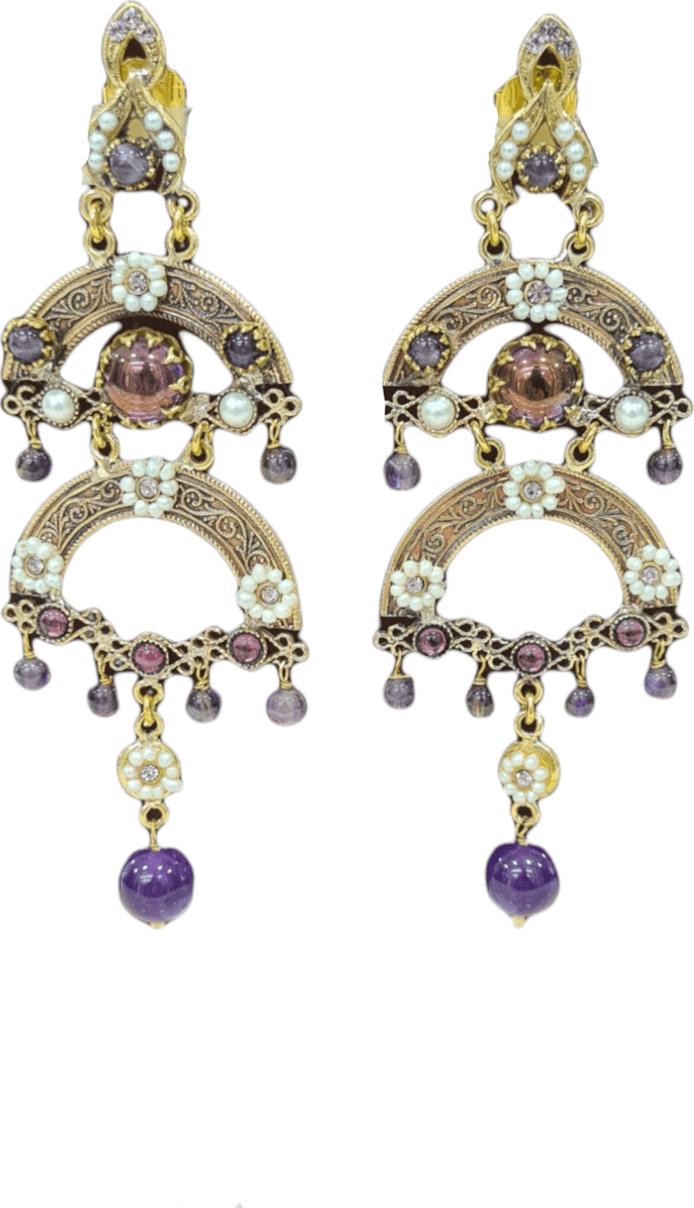 VINTAGE BIJOUX - Orecchino pendente con perline e pietre dure viola