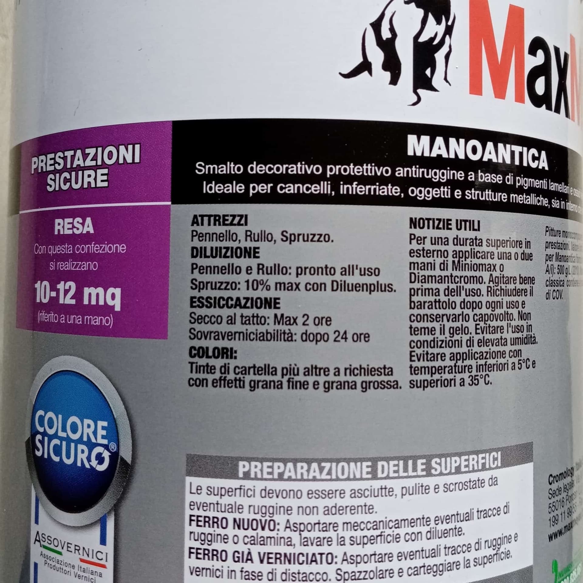 Manoantica Classico 750ml smalto ferro micaceo antiruggine in varie colorazioni in Vernice Aloiserw.com - Altomonte, commercioVirtuoso.it