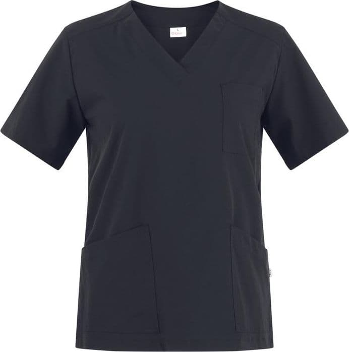 Casacca Sonia Nero Casacca Donna Infermiera Medicale Collo a V No Stiro Microfibra Superleggera