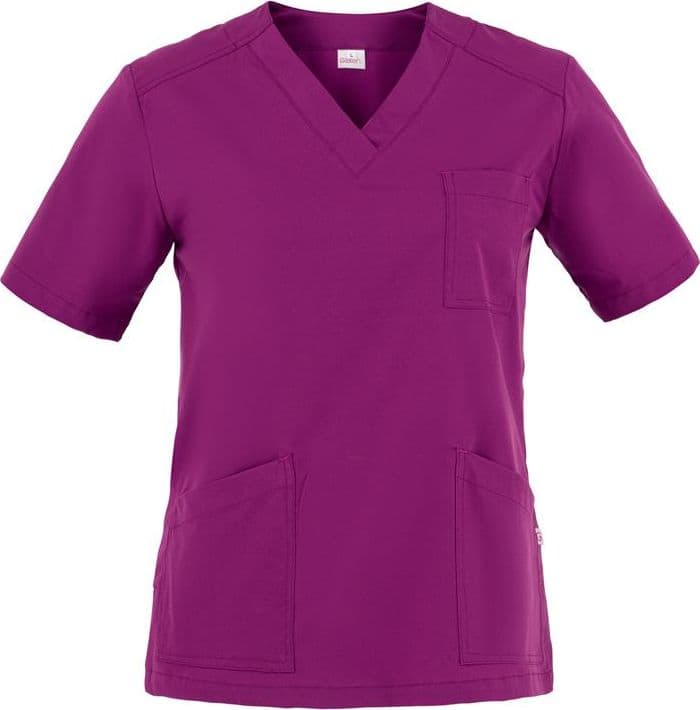 Casacca Sonia Prugna Viola Casacca Donna Infermiera Medicale Collo a V No Stiro Microfibra Superleggera