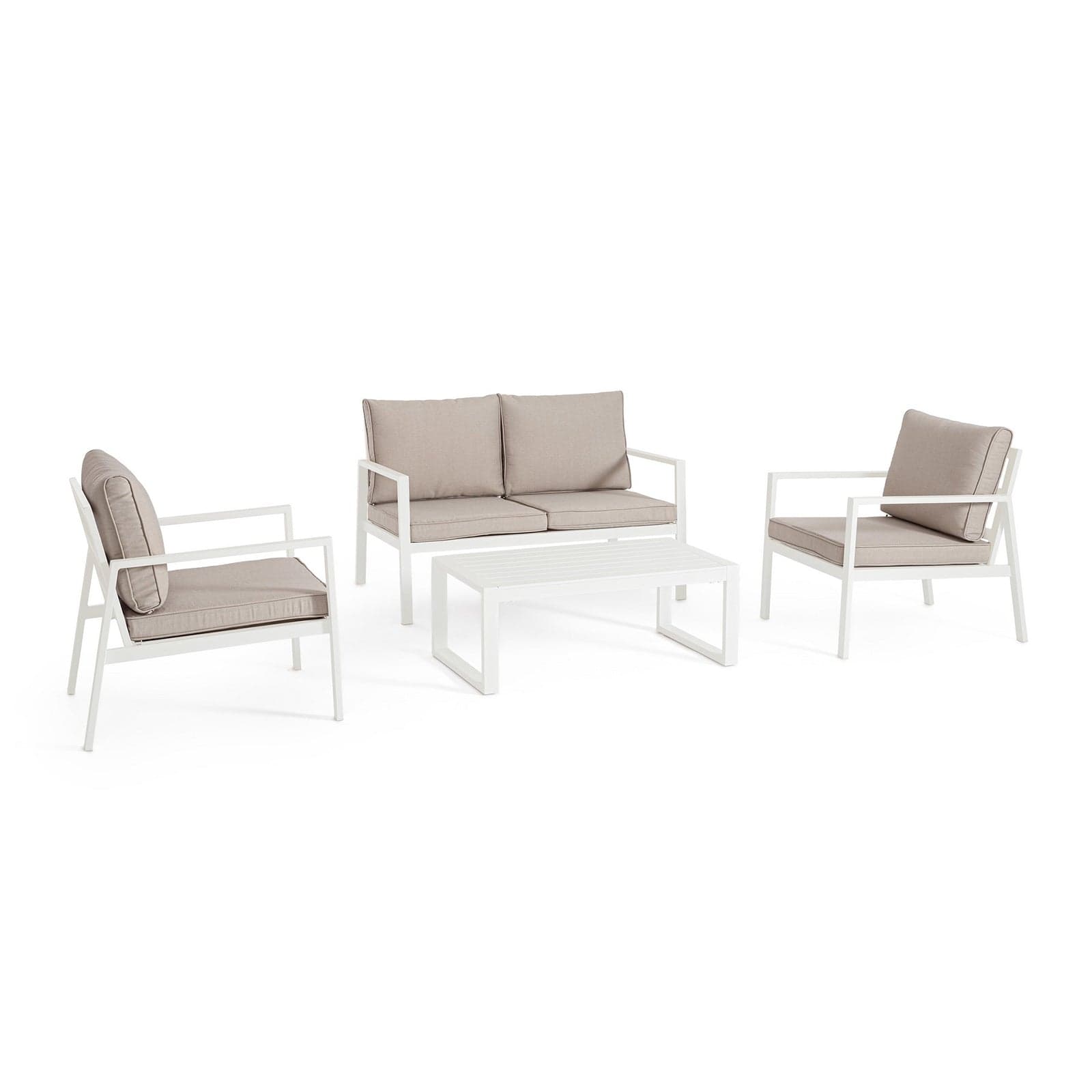 Salotto con poltrone e tavolino "Hilde" struttura in alluminio per veranda e giardino – Bianco – Bizzotto Homemotion