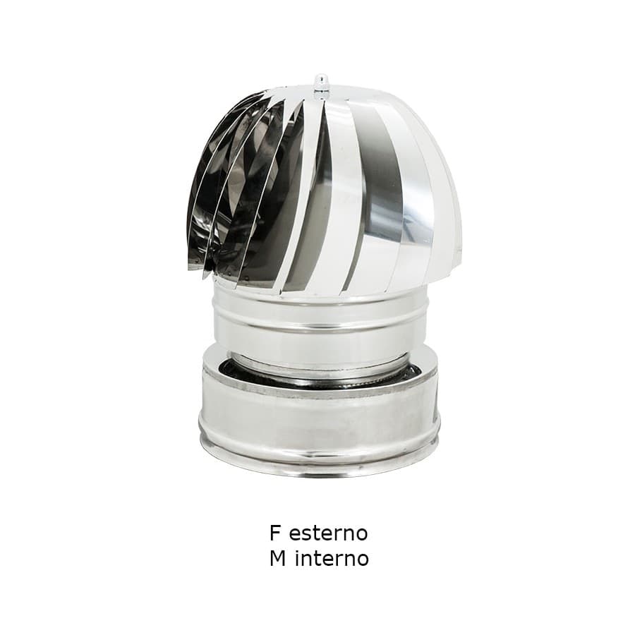 Fumaiolo da 200-250mm radiante tipo eolico inox AISI 304 base tonda doppia parete in Fumaioli Aloiserw.com - Altomonte, commercioVirtuoso.it