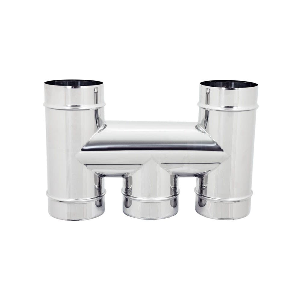 Fumaiolo terminale da 120mm modello ad H inox AISI 304 base tonda con innesto M maschio