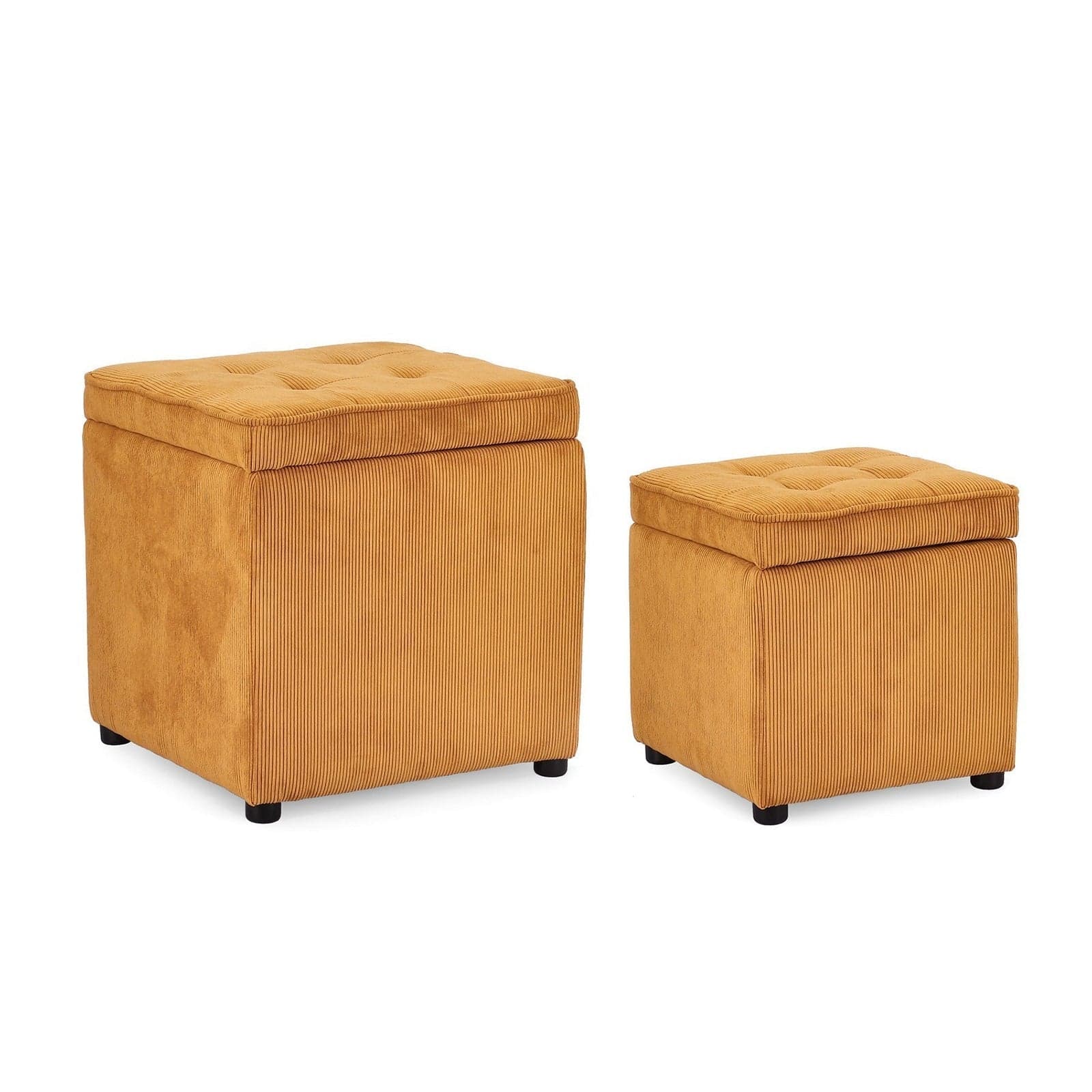 Pouf contenitore "Dylan" struttura in legno di pino rivestimento in poliestere per interno – Ocra, Set da 2 – Bizzotto