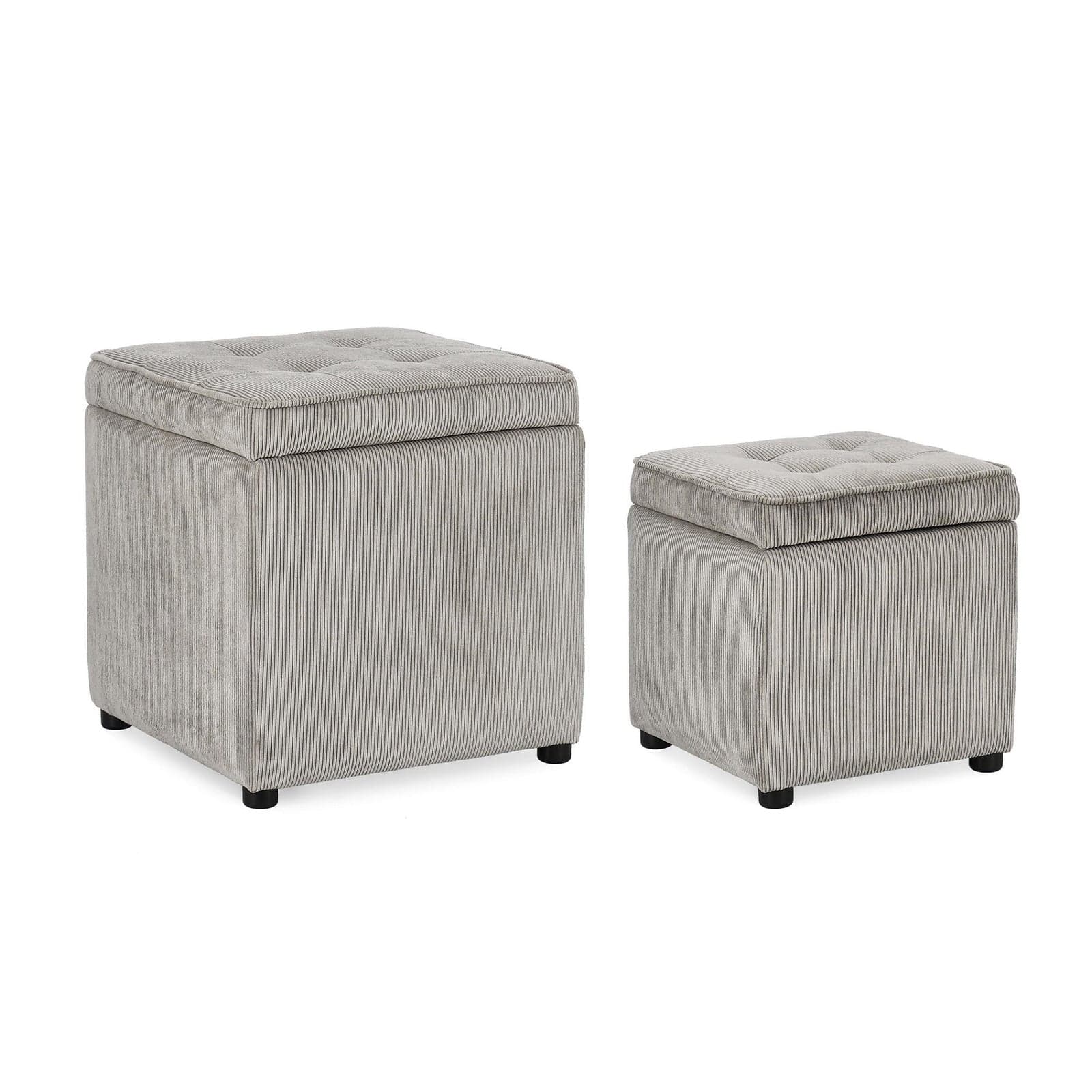 Pouf contenitore "Dylan" struttura in legno di pino rivestimento in poliestere per interno – Grigio, Set da 2 – Bizzotto