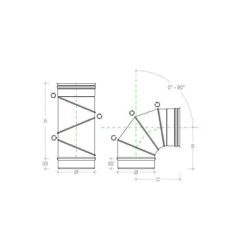 Curva gomito inox 180mm orientabile registrabile 5 decimi curvatura 0-90° in Impianti di scarico Aloiserw.com - Altomonte, commercioVirtuoso.it