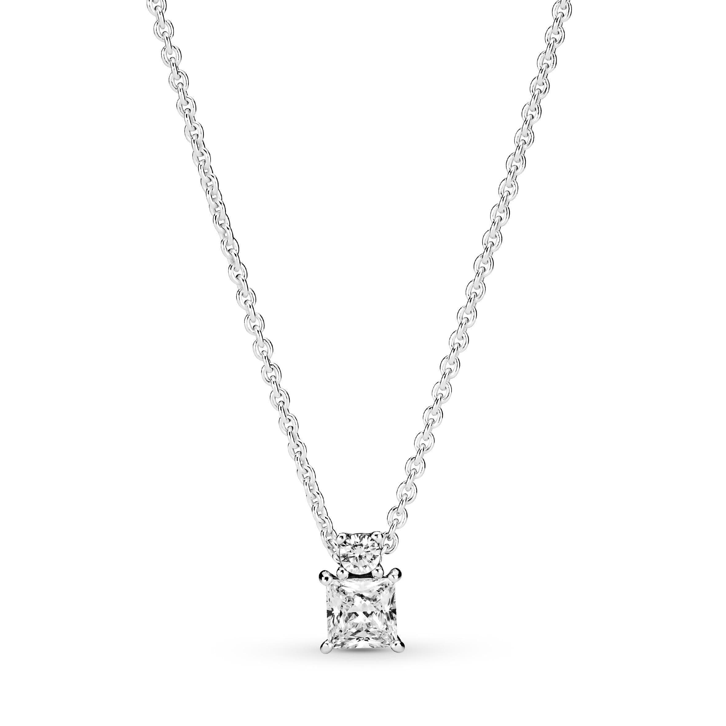 PANDORA - Collana con pendente rotondo e quadrato scintillante