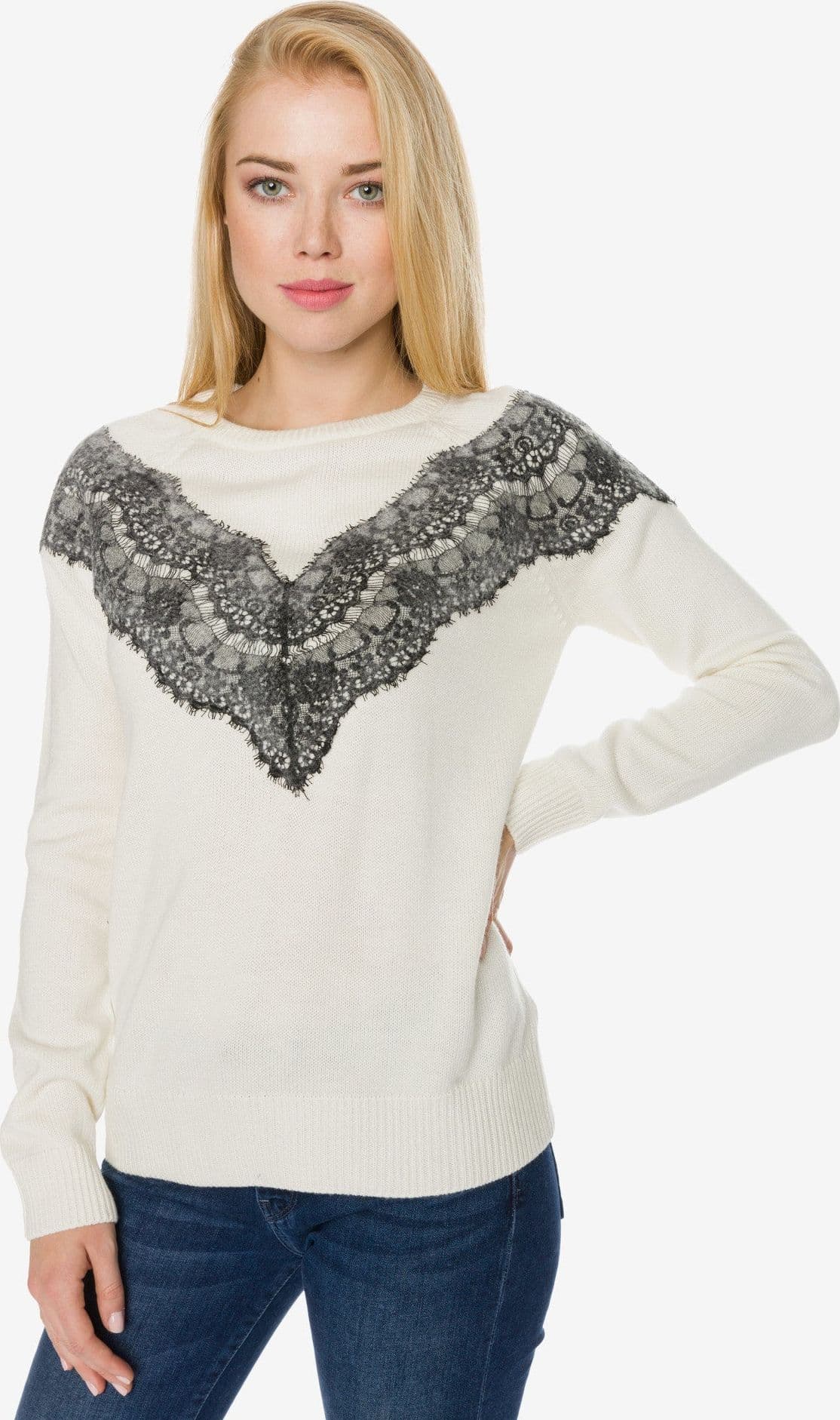 Desigual Maglione Donna con Pizzo Crema
