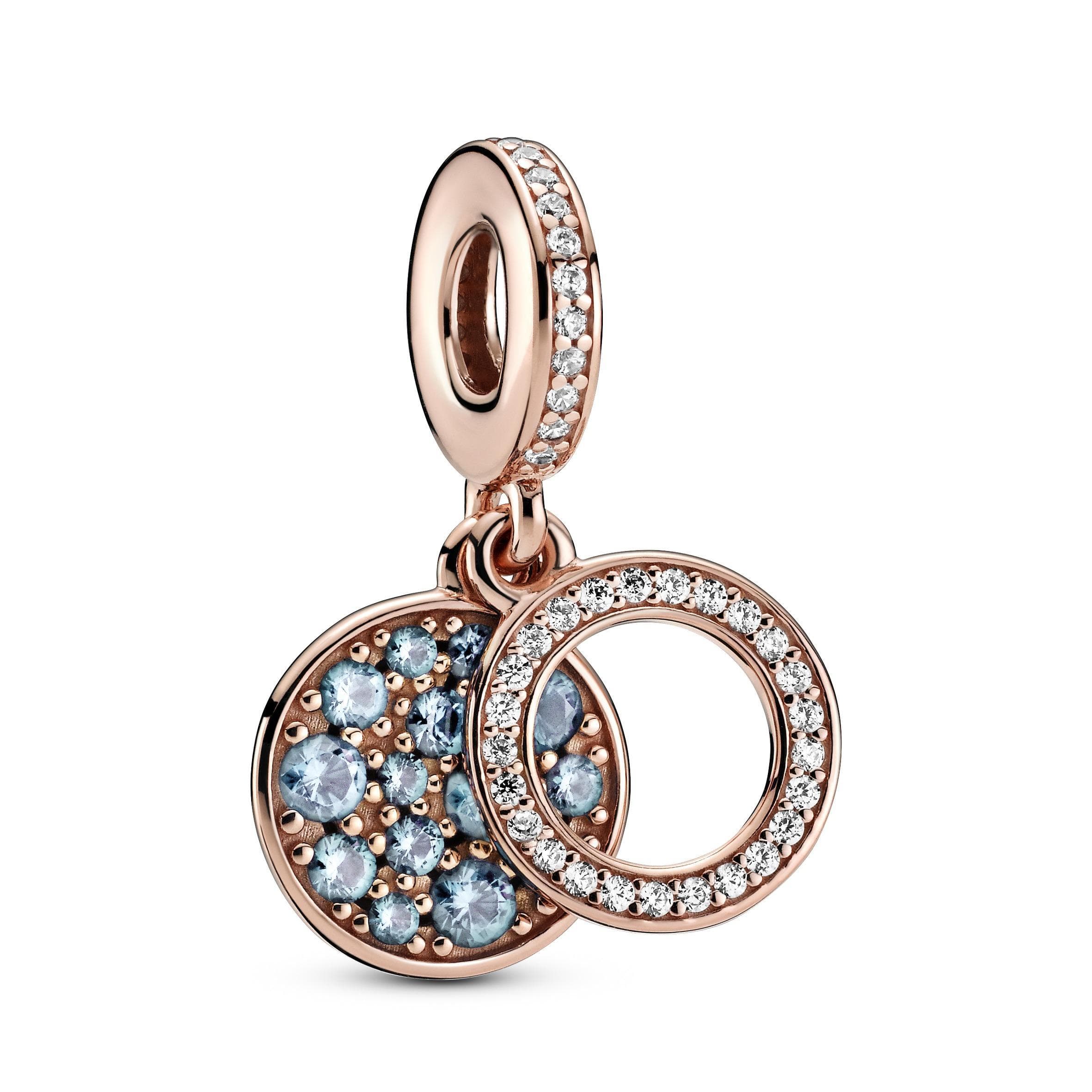 Pandora  Charm pendente doppio con disco azzurro scintillante