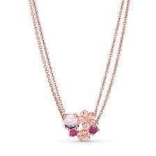 PANDORA - COLLANA A DOPPIA CATENA CON FIORI DI PESCO ROSA in Collane Alba Gioielli - Casoria, commercioVirtuoso.it