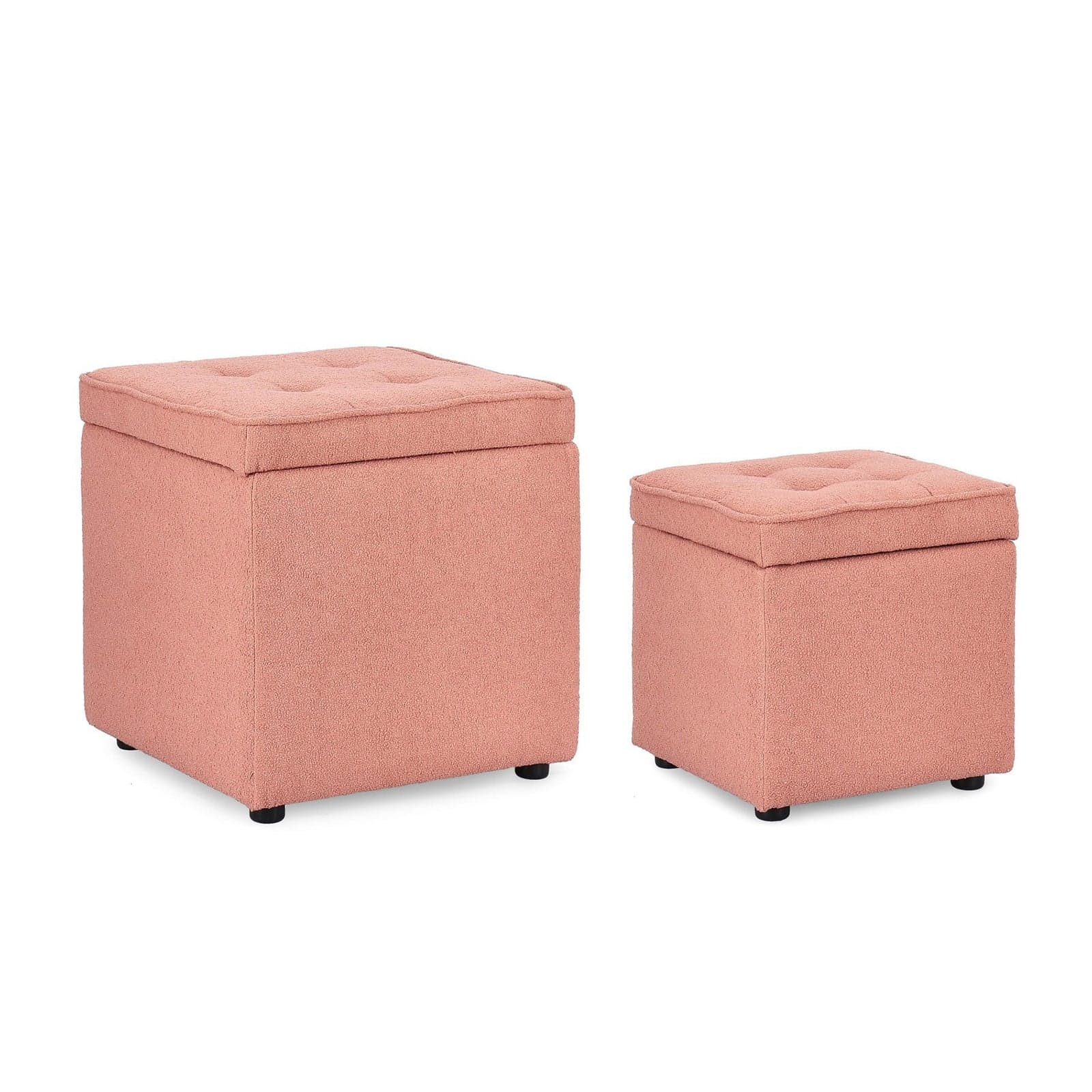 Pouf contenitore "Derrick" struttura in legno di pino rivestimento in poliestere per interno – Blush, Set da 2 – Bizzotto