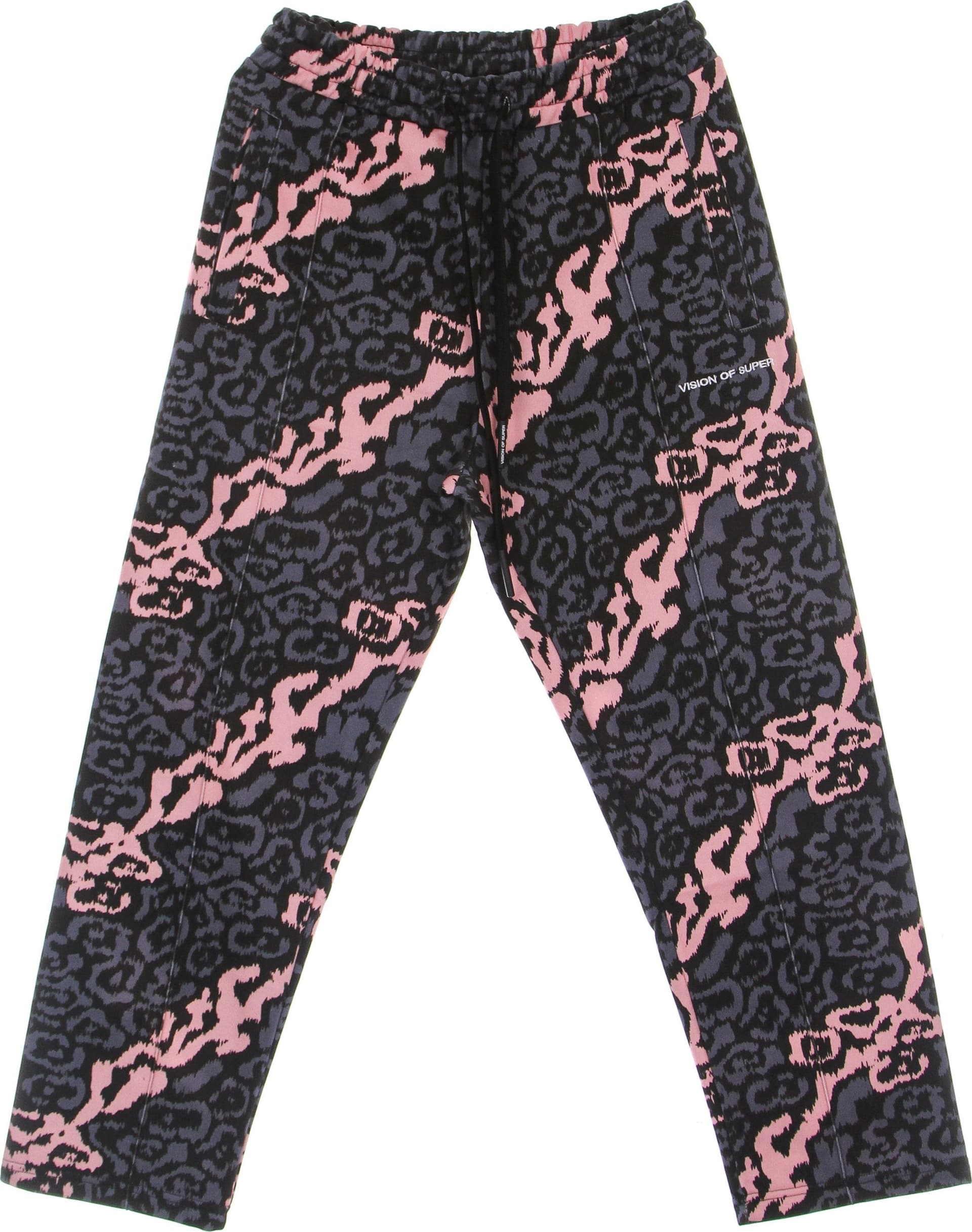 VISION OF SUPER Pantalone Tuta Leggero Uomo Allover Leopard Pants Pink/grey da uomo in Pantaloni Drestige - Casamassima, commercioVirtuoso.it