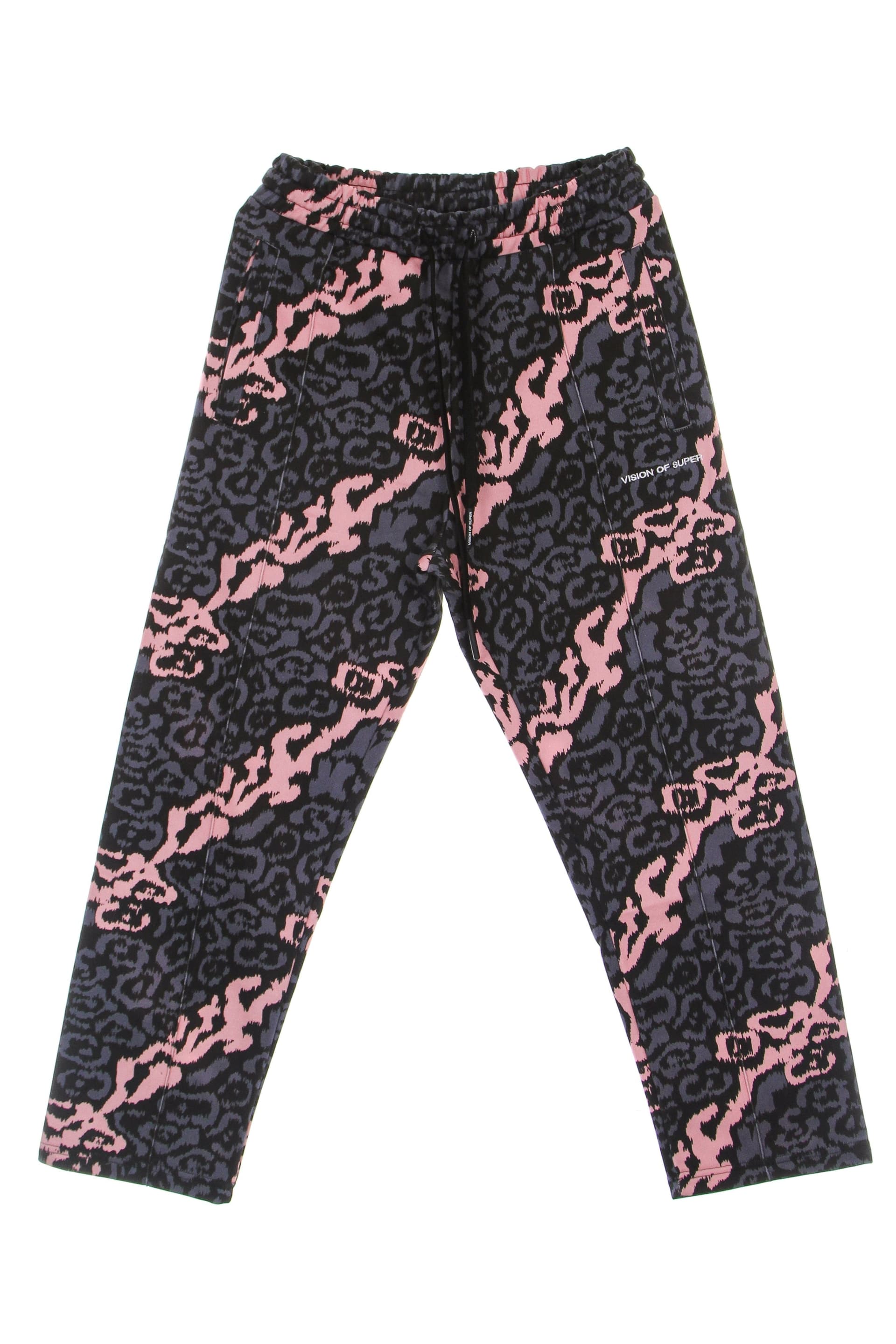 VISION OF SUPER Pantalone Tuta Leggero Uomo Allover Leopard Pants Pink/grey da uomo in Pantaloni Drestige - Casamassima, commercioVirtuoso.it