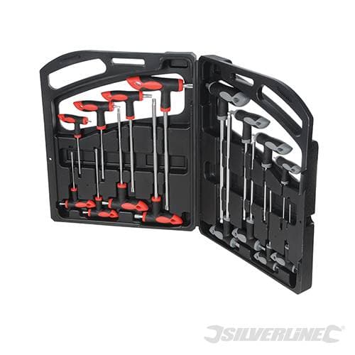 Set Chiavi Esagonali e Torx 16 pz Silverline in acciaio manico a T con custodia