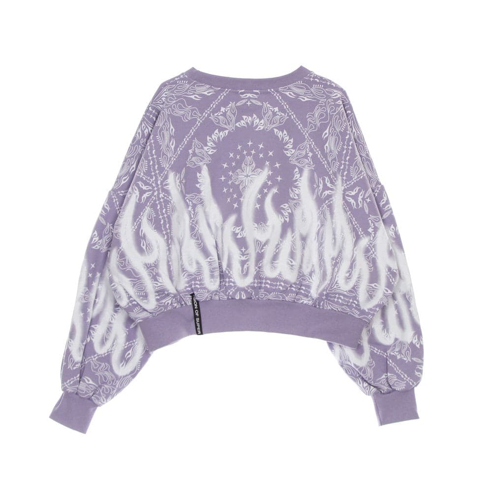 VISION OF SUPER Felpa Leggera Girocollo Corta Donna Crop Hoodie Spray Flames Lilac/white da donna in Felpe con cappuccio Drestige - Casamassima, commercioVirtuoso.it