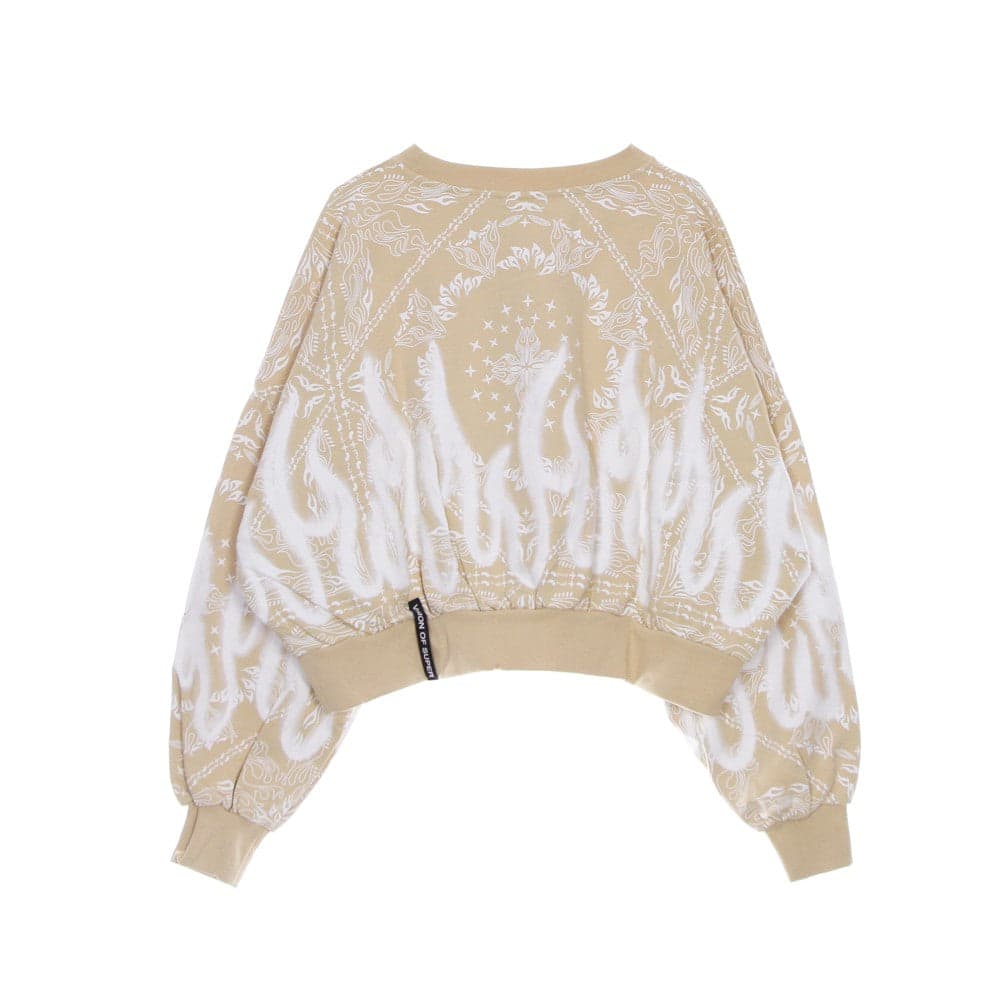 VISION OF SUPER Felpa Leggera Girocollo Corta Donna Crop Bandana Print Beige da donna in Felpe con cappuccio Drestige - Casamassima, commercioVirtuoso.it