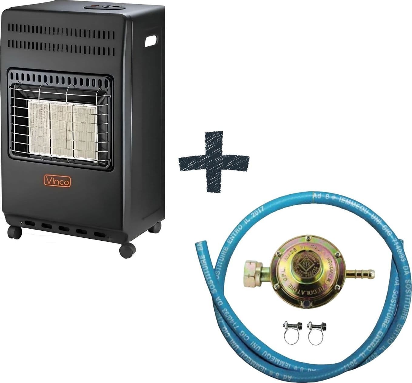 VINCO COD.71406 Stufa A Gas Con Bombola 4200W Con 3 Fuochi- Nero Opaco+Kit Montaggio Stufe,0.5 Metri in Stufe elettriche Ecoprice.it - Avellino, commercioVirtuoso.it