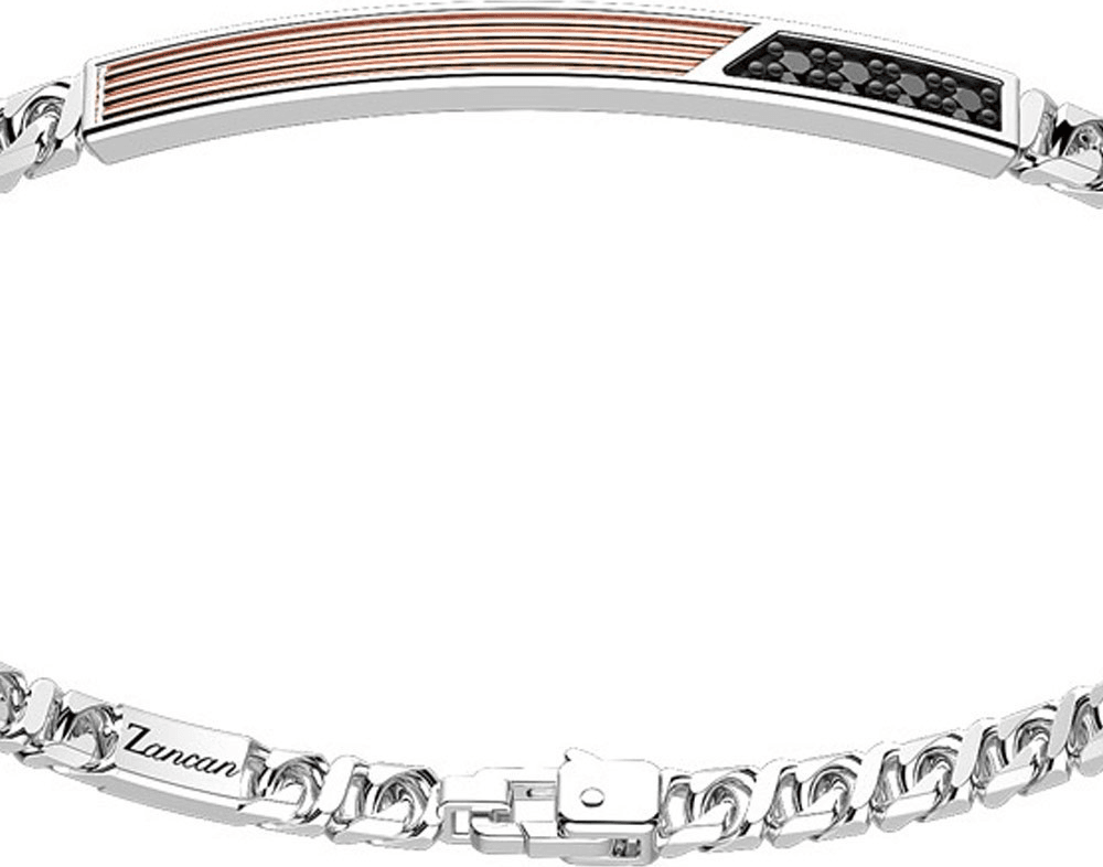 Zancan - Bracciale a grumetta in argento con targa ed inserti in oro rosa e pietre nere. in Bracciali Alba Gioielli - Casoria, commercioVirtuoso.it